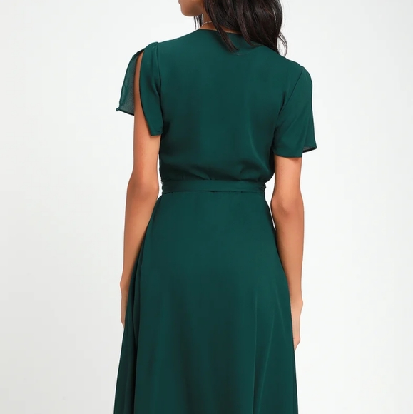 Lulus Emerald Green Midi Wrap Dress - Picture 4 of 9